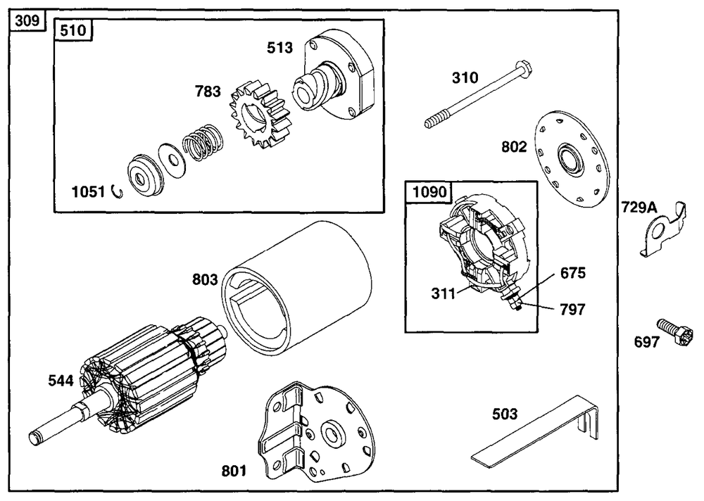Electric Starter 3 Diagram and Parts List for 222417-0151-XX  Briggs and Stratton Engine